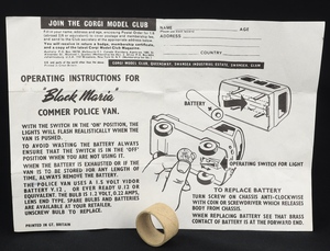 Corgi toys 464 commer police van ff218 leaflet