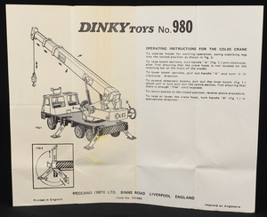 Dinky toys 980 coles hydra truck ff284 leaflet