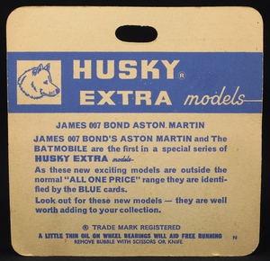 Corgi husky extra 1401 james bond's aston martin ff502 back