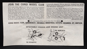 Corgi toys 319 lotus elan coupe hh838 leaflet