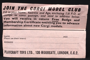 Corgi toys 208m jaguar 2.4 litre saloon jj838 slip