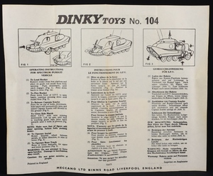 Dinky toys 104 spectrum pursuit vehicle jj950 leaflet