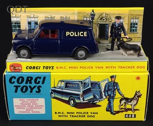 Corgi toys 448 bmc mini police van tracker dog kk75 front