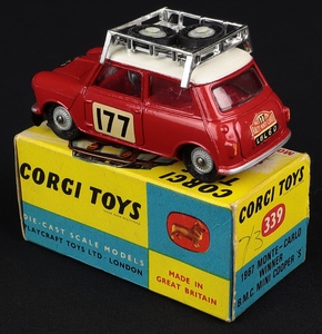 Corgi toys 339 1967 monte carlo winner b.m.c. mini cooper 's' back