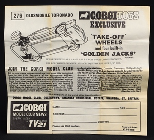 Corgi toys oldsmobile toronado ll236 leaflet